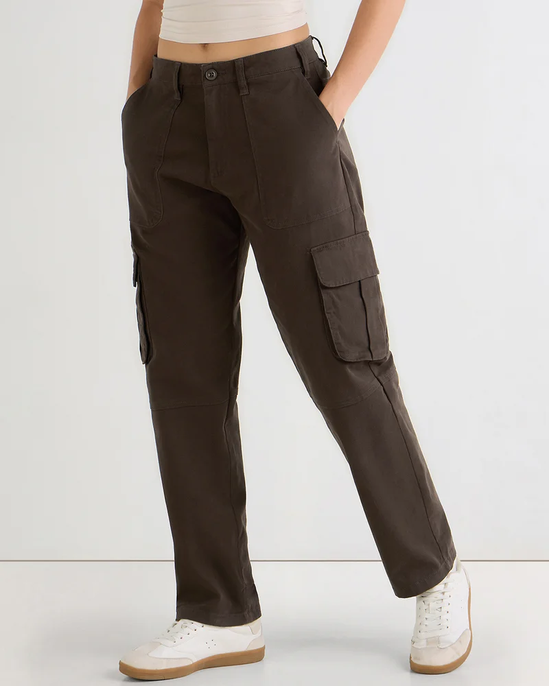 bewakoof Women's Brown Cargo Pants